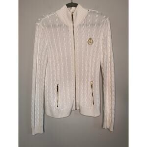 Lauren Ralph Lauren Crisp White Gold Cable Knit Preppy Old Money Track Jacket S